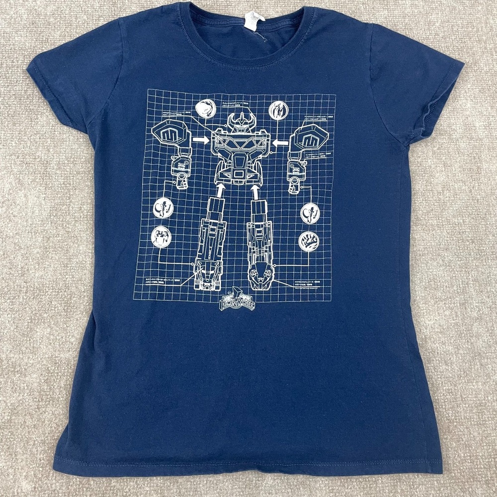 Fruit Of The Loom T Shirt Womens M Blue Mighty Morphin Power Rangers Megazord